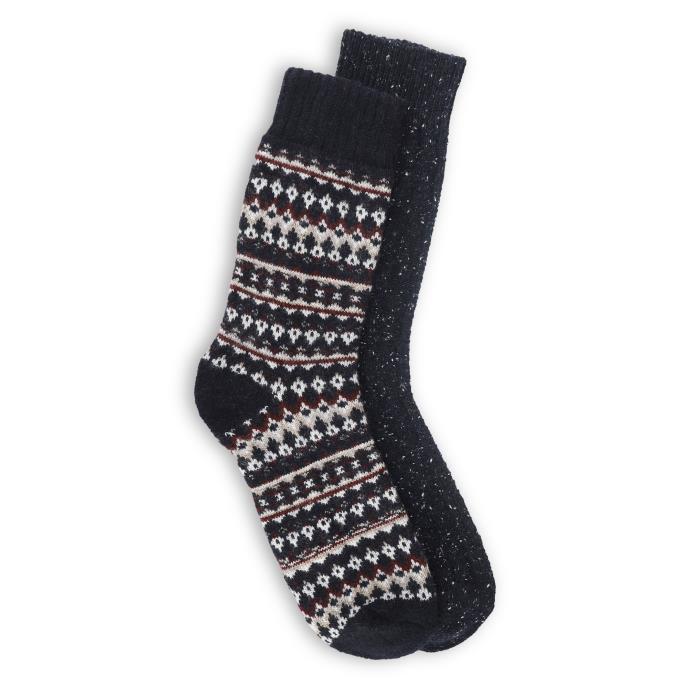 totes toasties® Mens Wool Blend Thermal Fair Isle Socks (Twin Pack) Navy Fair Isle
